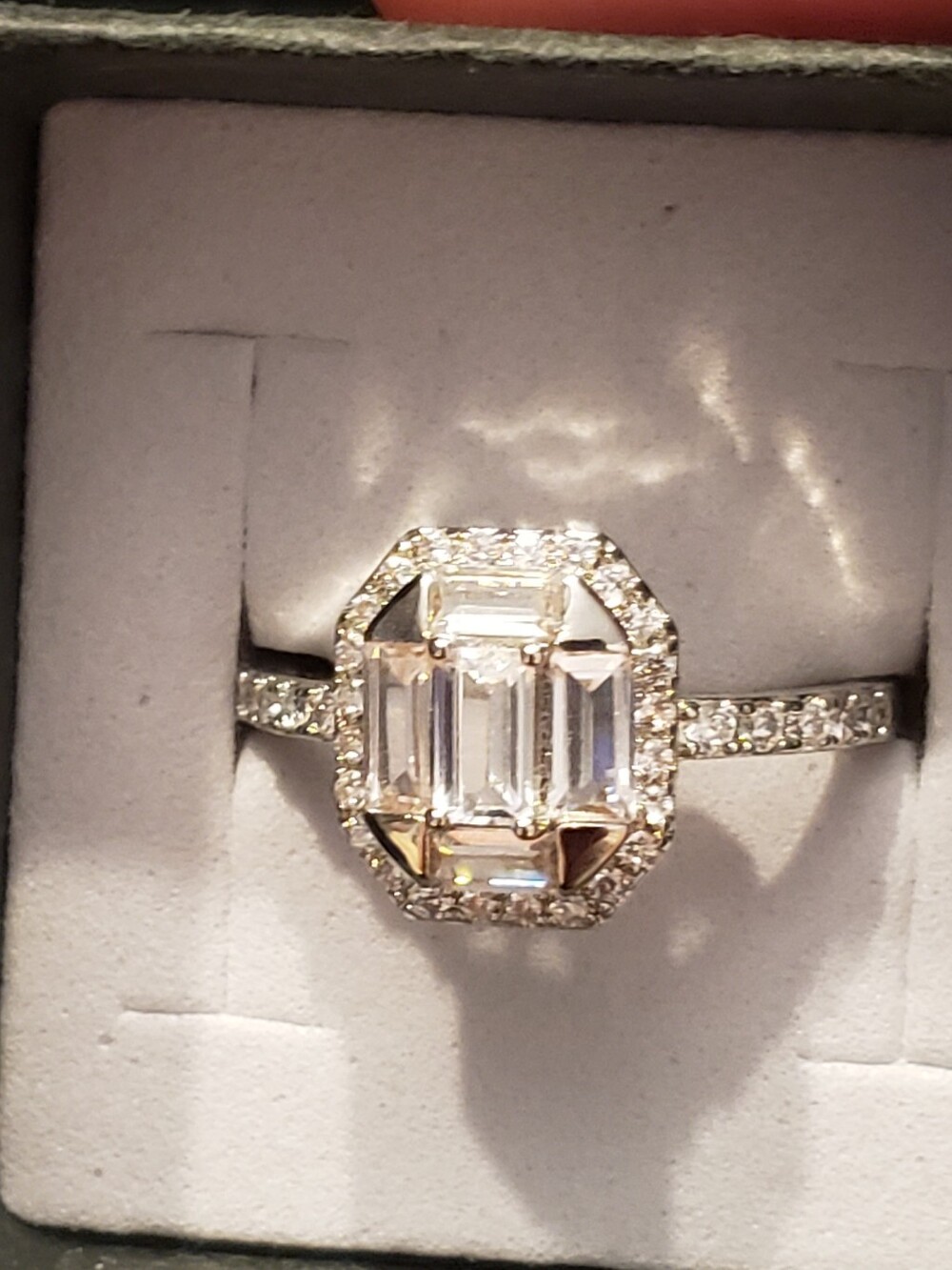 NEW Baguette White Gemstone Cluster In 925 Sterling Stamped W white Gem Halo-Sz7